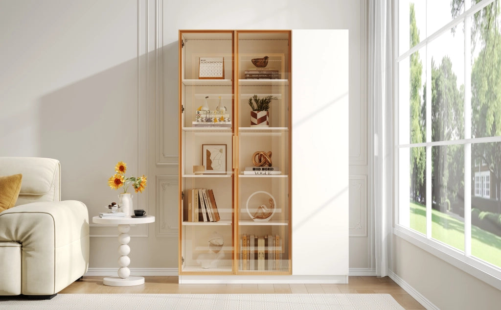 Vetrina a 3 ante con LED e ripiani regolabili in MDF e vetro temperato per soggiorno bianco 110 × 35 × 165 cm