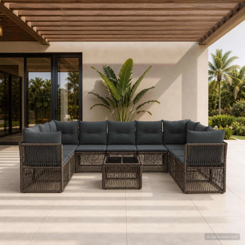 Set Divano da Giardino 10 pz Grigio polyrattan 3434342
