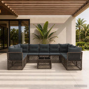 Set Divano da Giardino 10 pz Grigio polyrattan 3434342