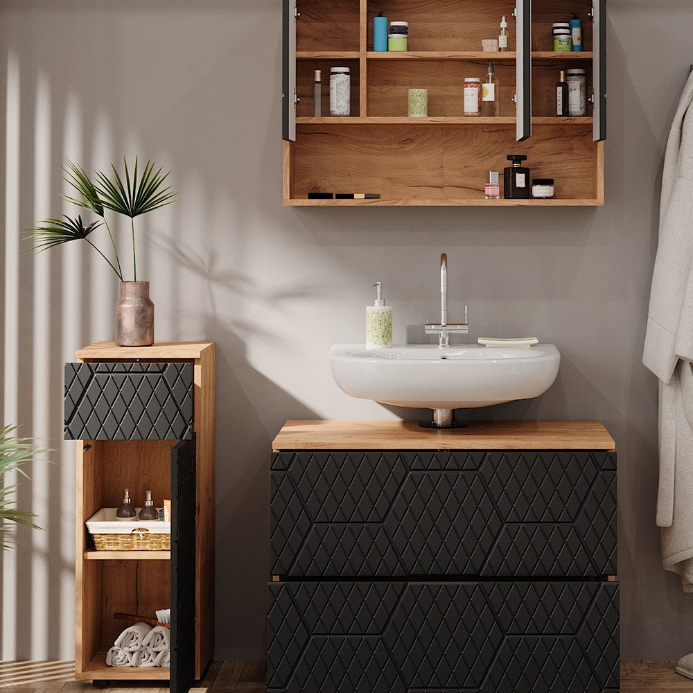 Vicco Set mobili bagno Antracite con struttura a nido d'ape 3 pezzi, con cassettiera e mobile midi
