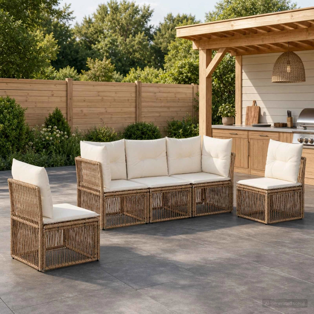 Set Divano da Giardino 5 pz Beige polyrattan 3434154