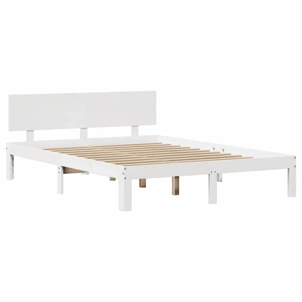 Giroletto con Testiera Bianco 135x190 cm Legno Massello di Pino 3306077