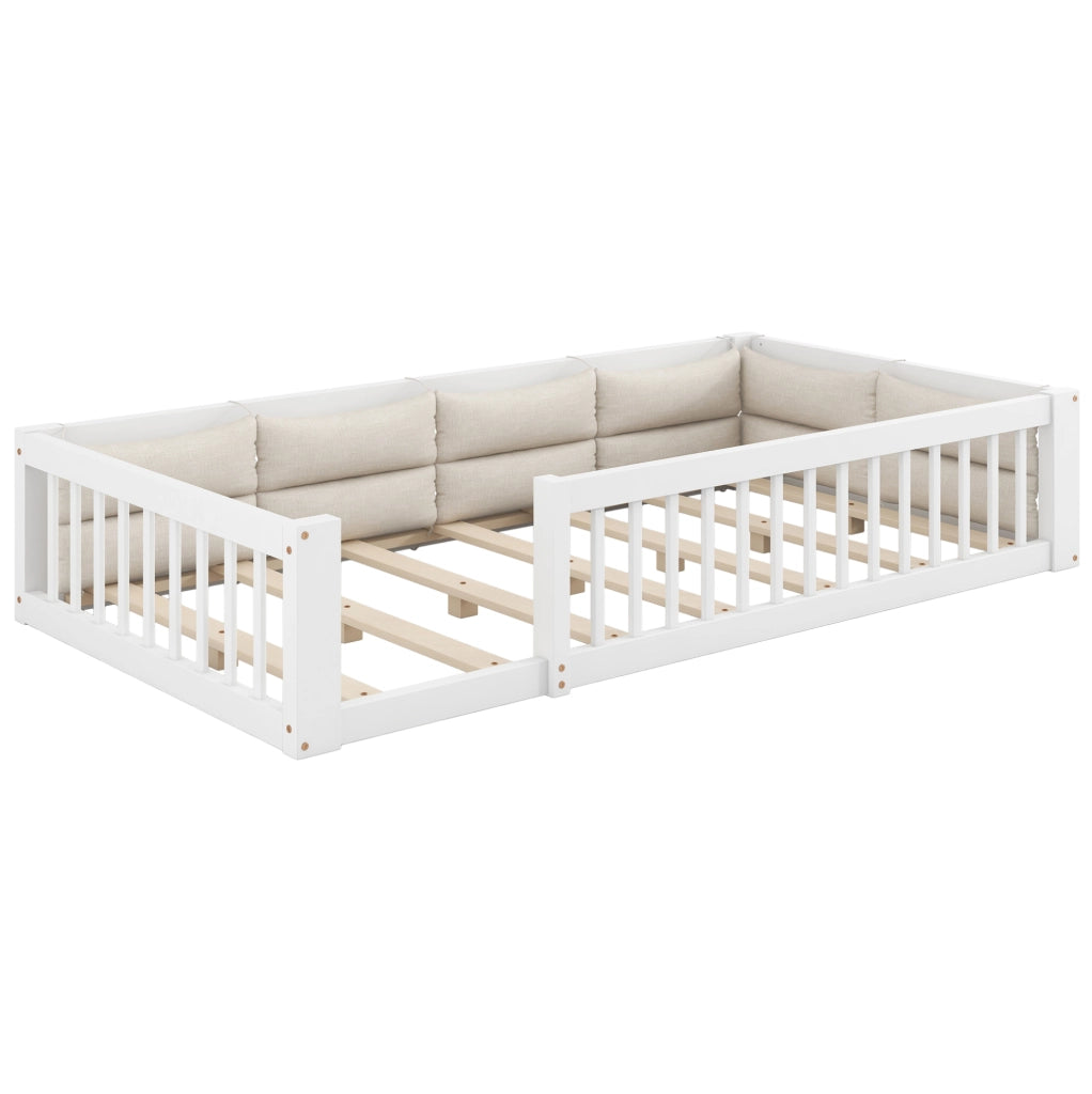 Letto piattaforma 90x200 cm con sponde laterali e cuscini; bianco