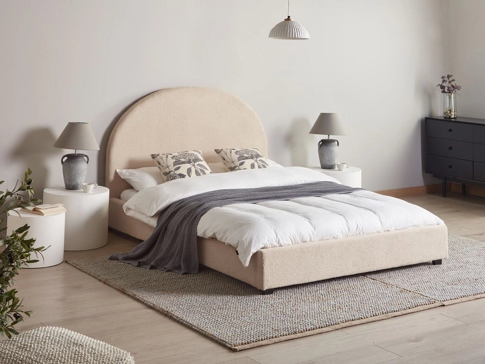 Letto matrimoniale ad acqua in tessuto bouclè beige 140 x 200 cm retrò minimalista