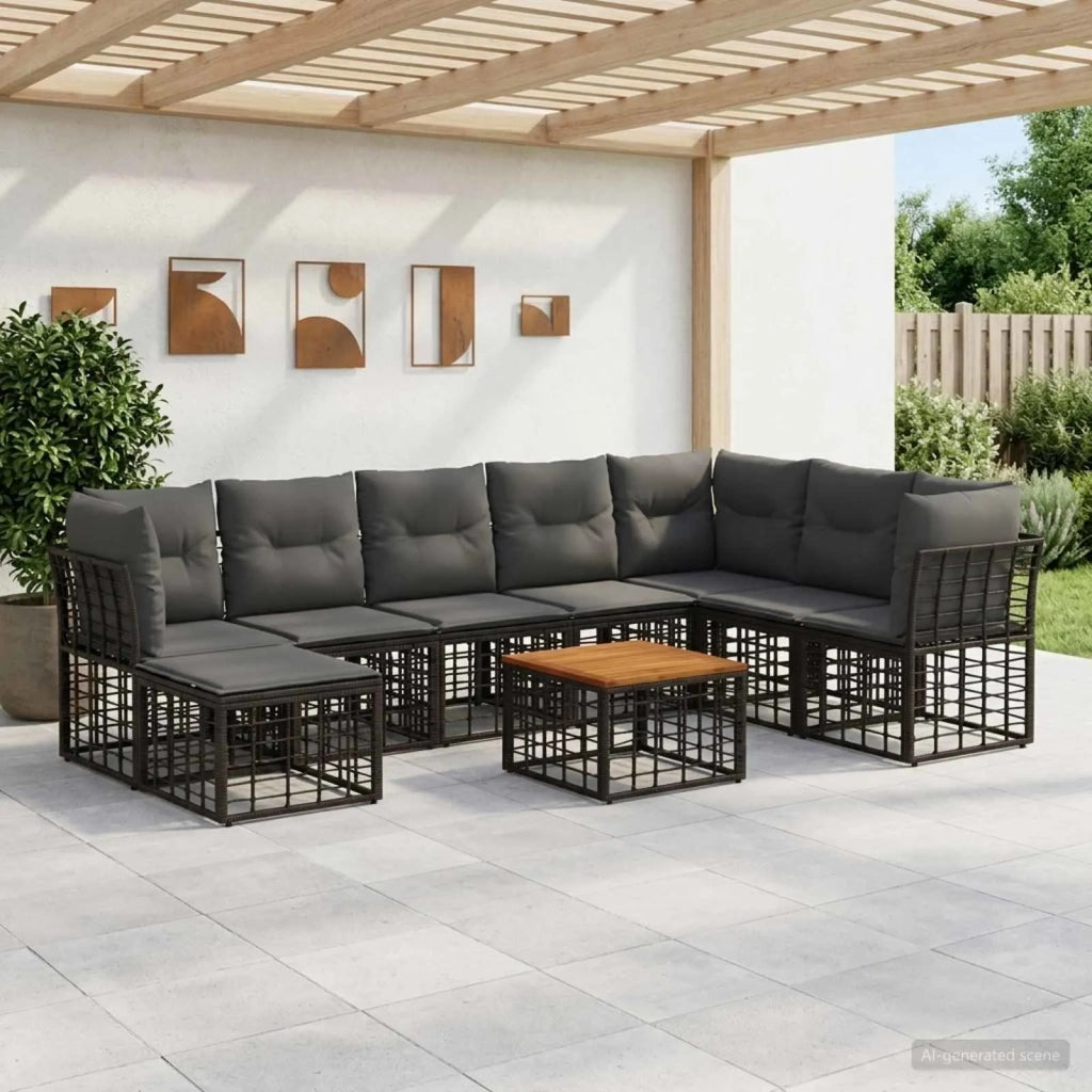Set di divani da esterno 9 pcs Nero e Grigio scuro Poliestere 3437535