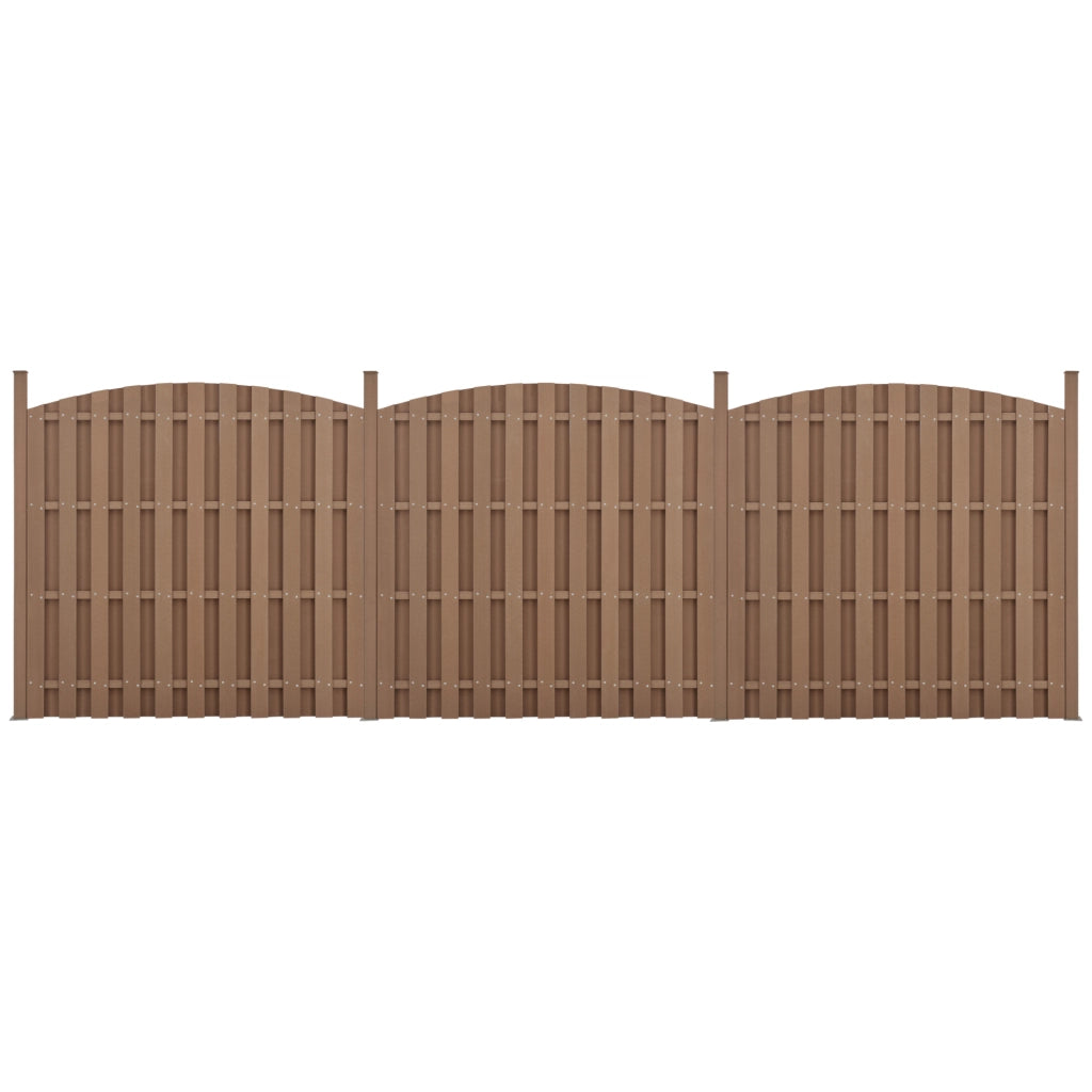 Set di 3 Pannelli Steccato ad Arco con Doghe in WPC e Base in Acciaio (AxL)185x562 cm - Marrone NEU.HOLZ