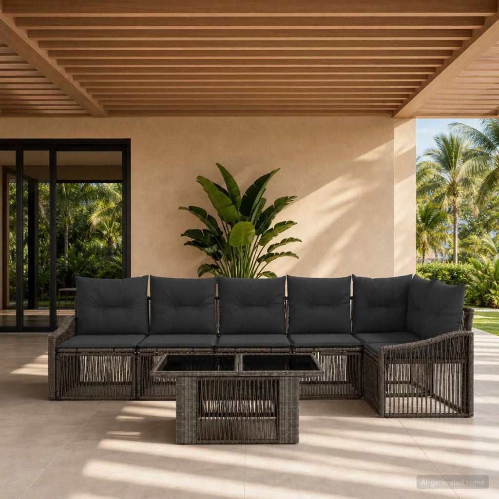 Set Divano da Giardino 7 pz Grigio e Grigio Scuro polyrattan 3437252