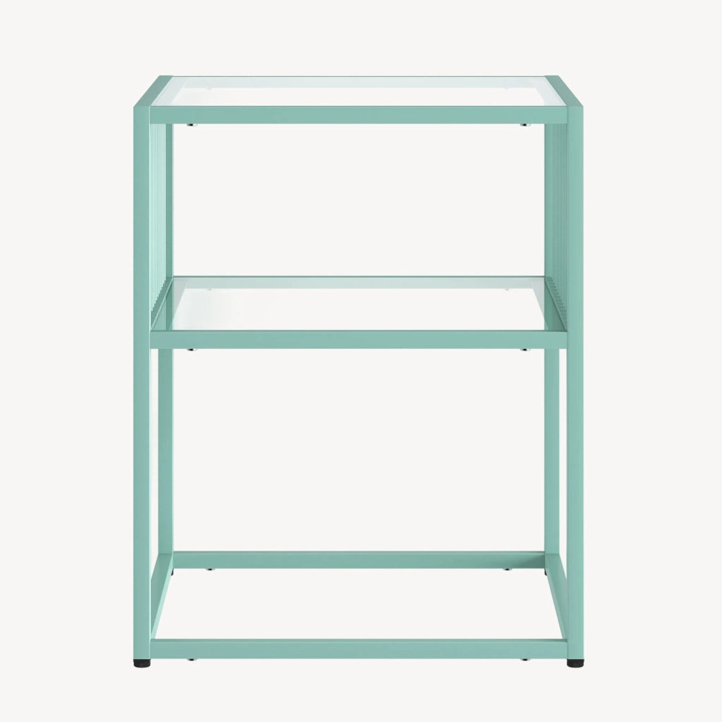 Tavolino Laterale Tronevn con Piano e Ripiano in Vetro Temperato 50 x 40 x 40 cm - Menta Verde [en.casa]