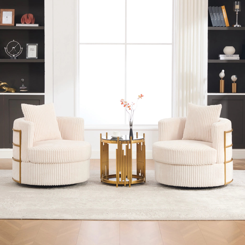 Poltrona girevole 360° con contenitore sotto la seduta e schienale avvolgente in corda beige
