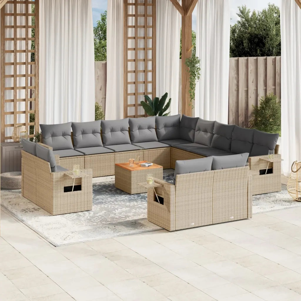 Set Divano da Giardino 14 pz con Cuscini Beige Misto Polyrattan 3257172
