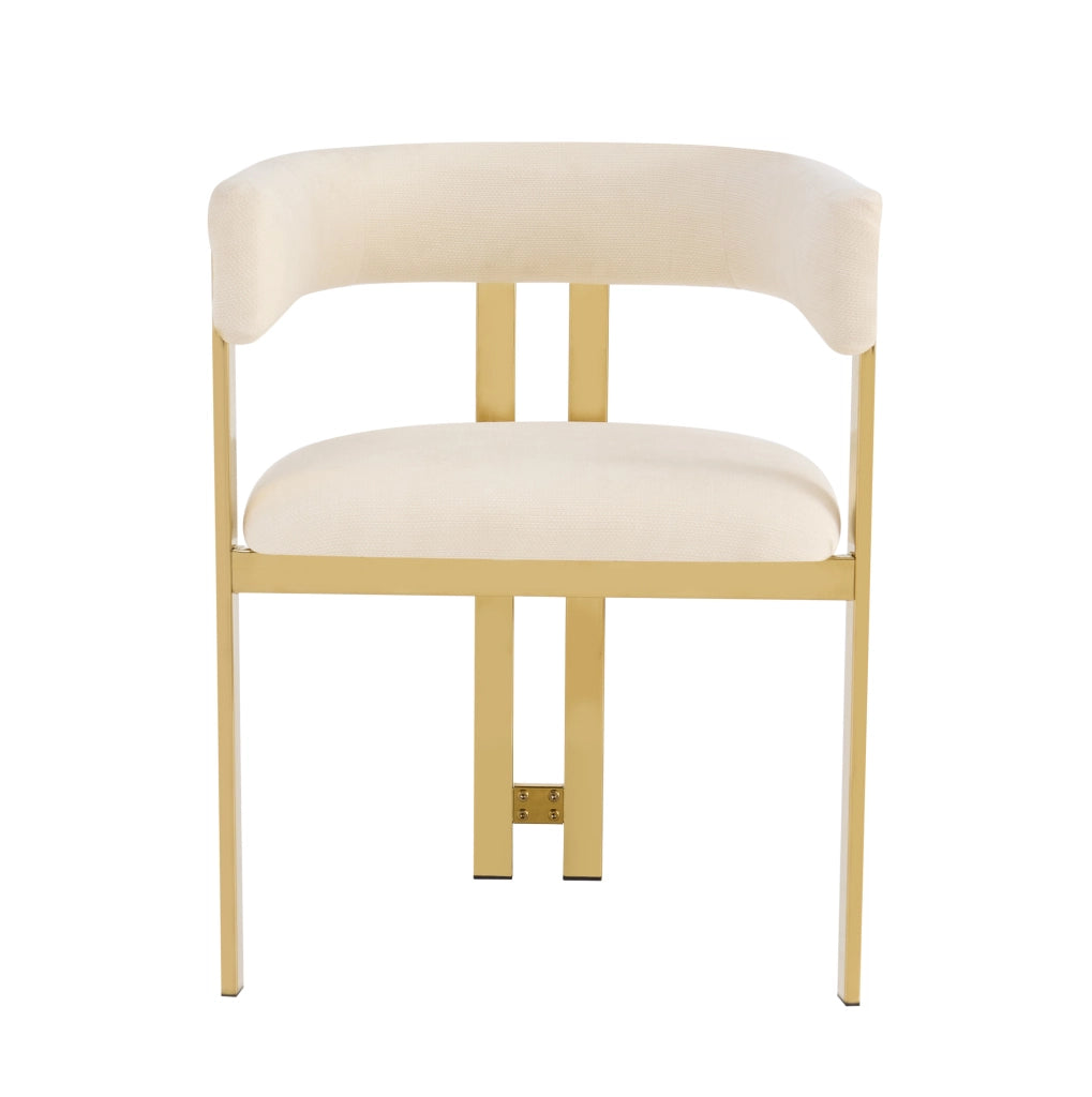 Set di 4 sedie 60x50x76 cm con schienale semicircolare; in chenille beige e oro