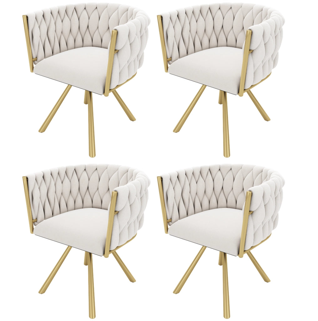 Set 4 sedie girevoli da pranzo in velluto beige e oro; con schienale ergonomico e struttura in metallo