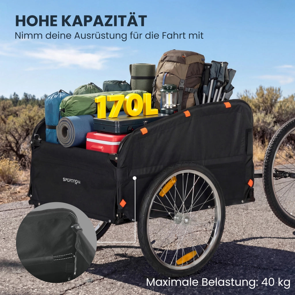 Rimorchio per bicicletta 170L ¨C Xylo ¨C Carico 40kg con telone e ruote pneumatiche 51cm
