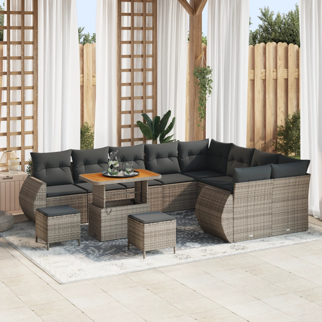Set Divano da Giardino  12 Pezzi con Cuscini Grigio Polyrattan Acacia