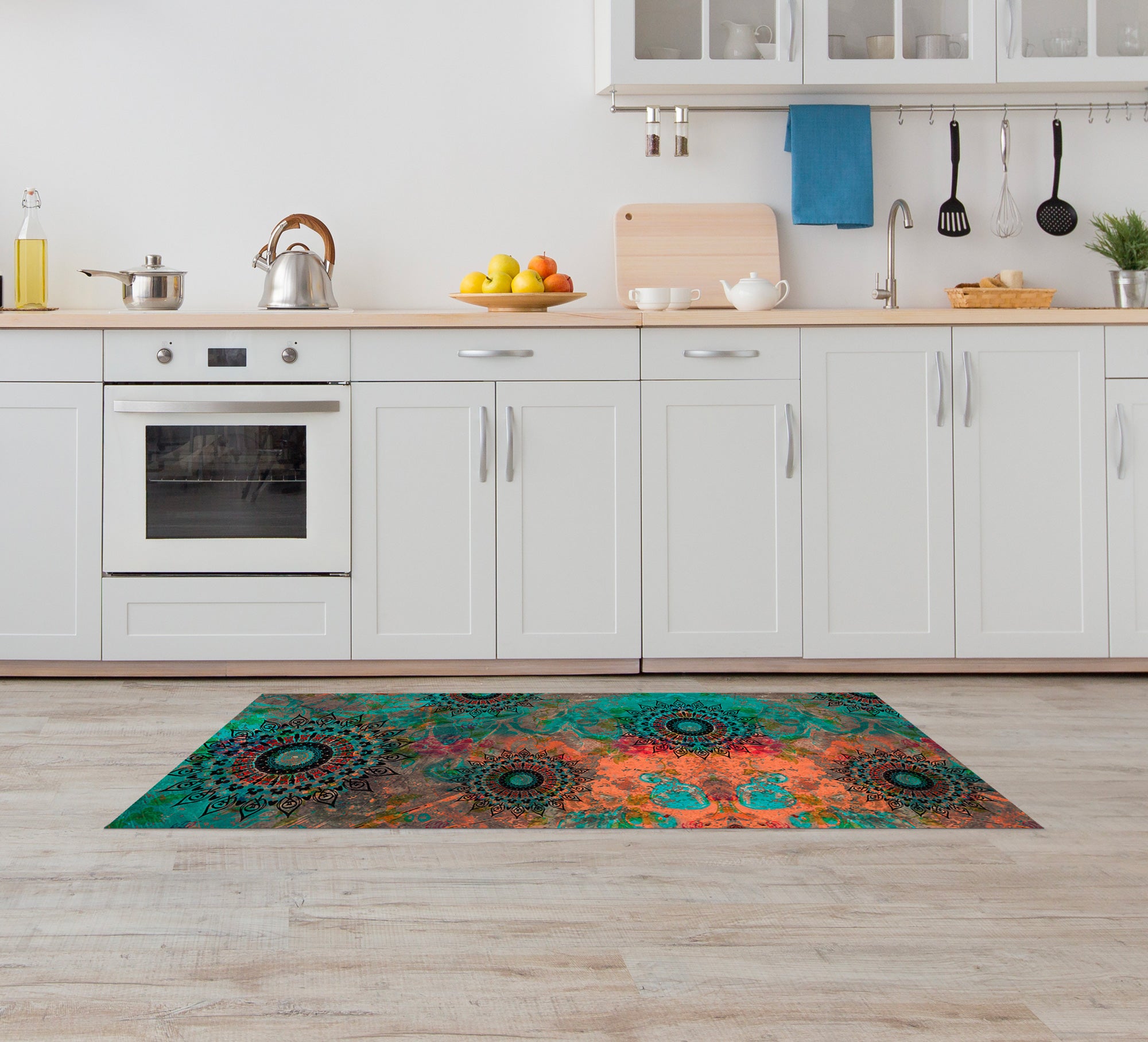 Tappeto passatoia fantasia made in Italy antiscivolo lavabile aderente Mandala Ottanio - 50x600 cm