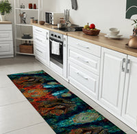 Tappeto passatoia fantasia made in Italy antiscivolo lavabile aderente Mandala Petrolio - 50x250 cm