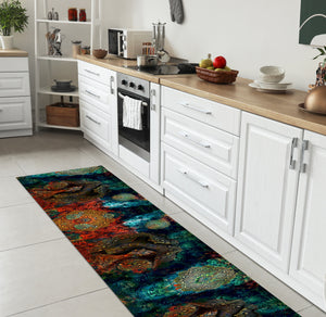 Tappeto passatoia fantasia made in Italy antiscivolo lavabile aderente Mandala Petrolio - 50x250 cm