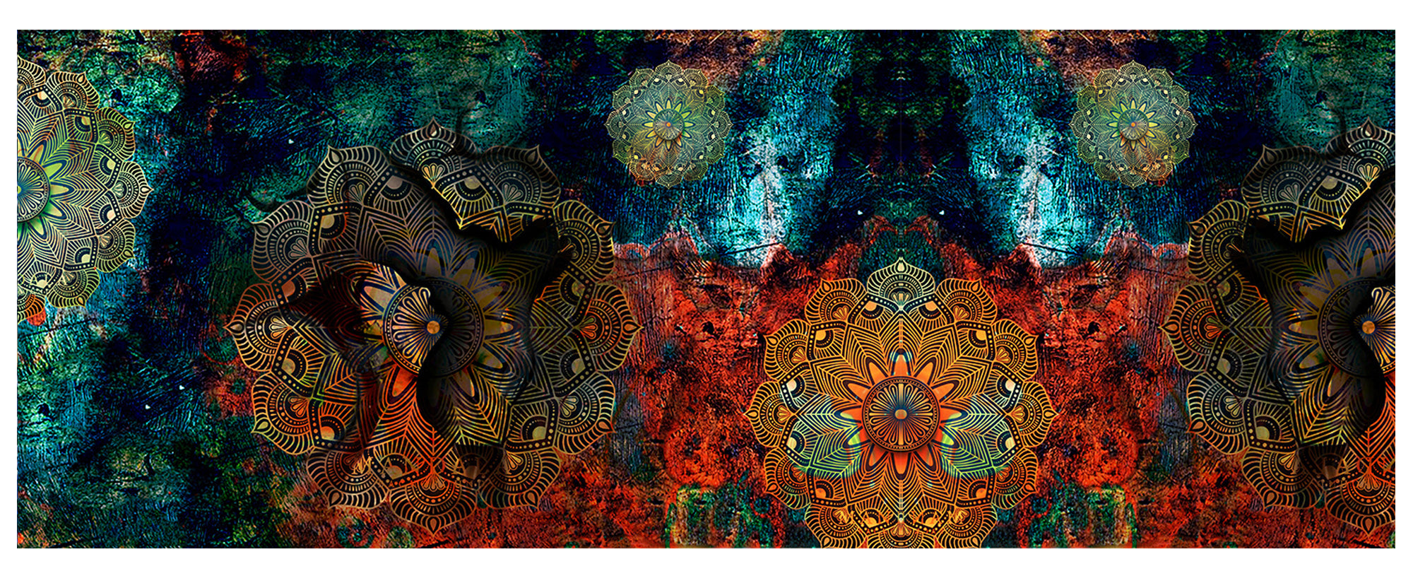 Tappeto passatoia fantasia made in Italy antiscivolo lavabile aderente Mandala Petrolio - 50x350 cm