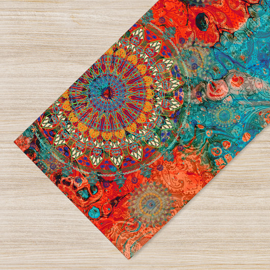 Tappeto passatoia fantasia made in Italy antiscivolo lavabile aderente Mandala Rosso - 50x450 cm