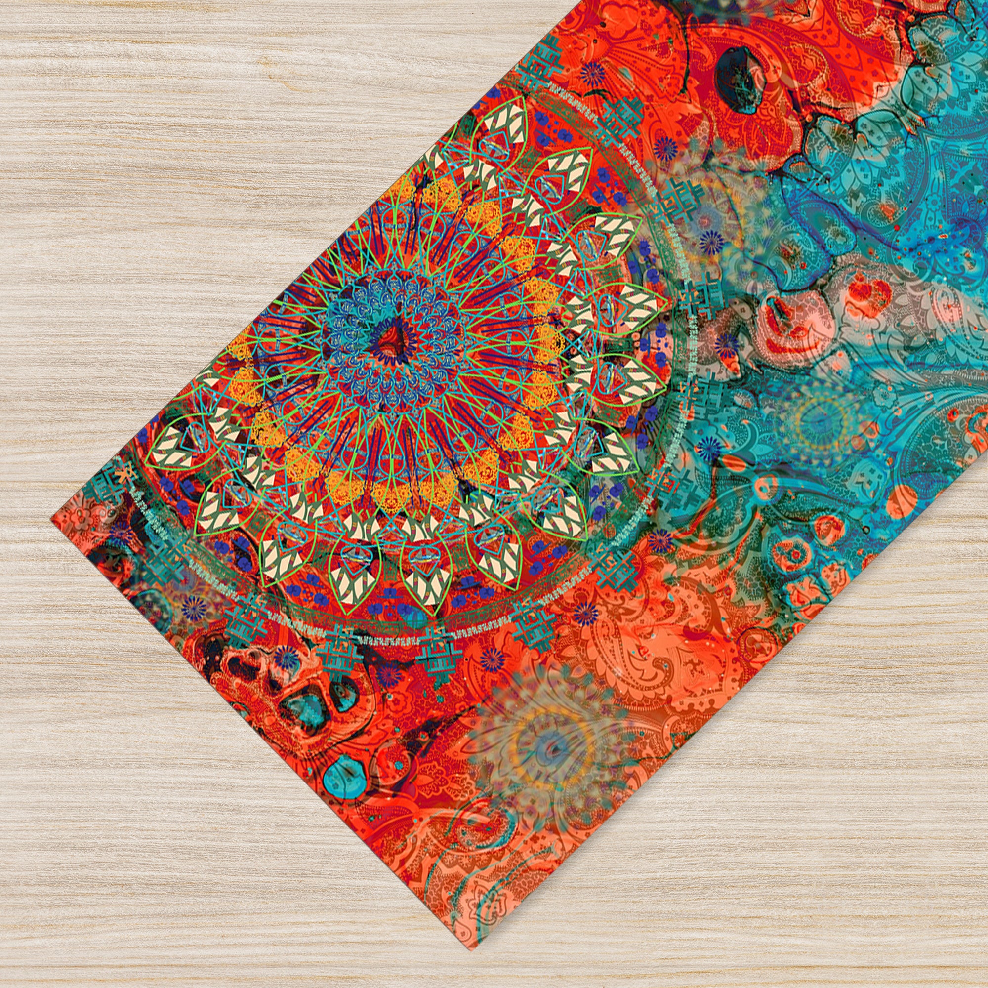 Tappeto passatoia fantasia made in Italy antiscivolo lavabile aderente Mandala Rosso - 50x100 cm