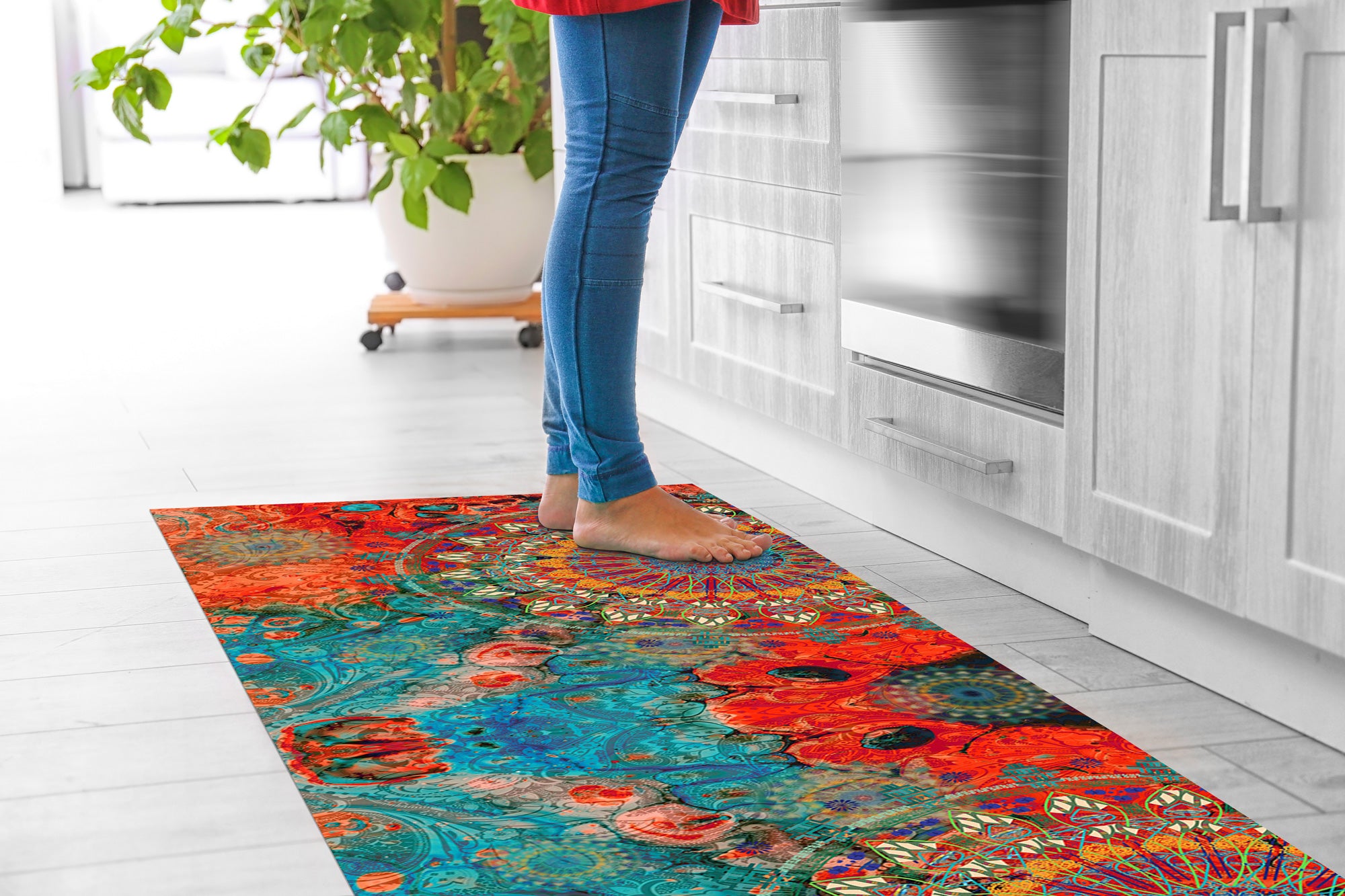 Tappeto passatoia fantasia made in Italy antiscivolo lavabile aderente Mandala Rosso - 50x600 cm