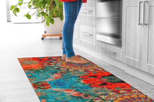 Tappeto passatoia fantasia made in Italy antiscivolo lavabile aderente Mandala Rosso - 50x500 cm