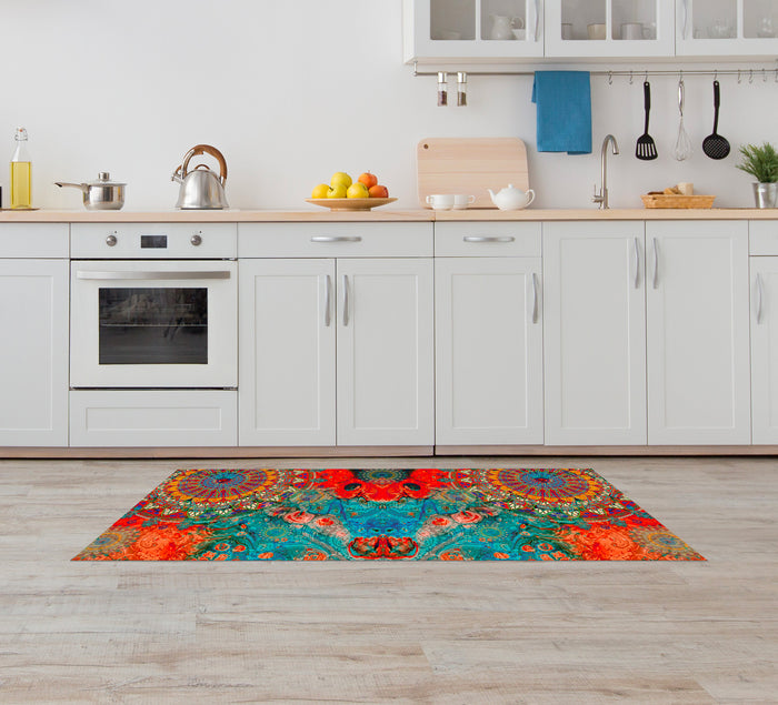 Tappeto passatoia fantasia made in Italy antiscivolo lavabile aderente Mandala Rosso - 50x100 cm