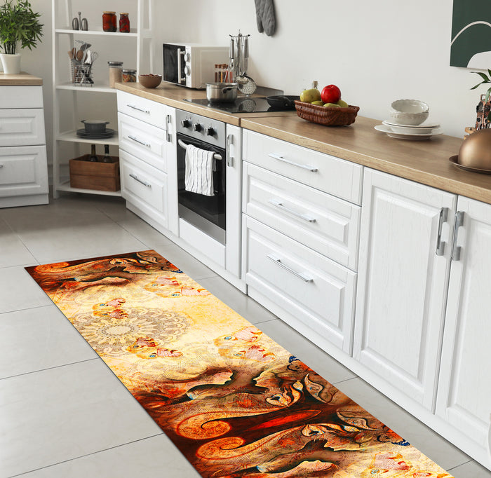 Tappeto passatoia fantasia made in Italy antiscivolo lavabile aderente Mandala Terra - 50x600 cm