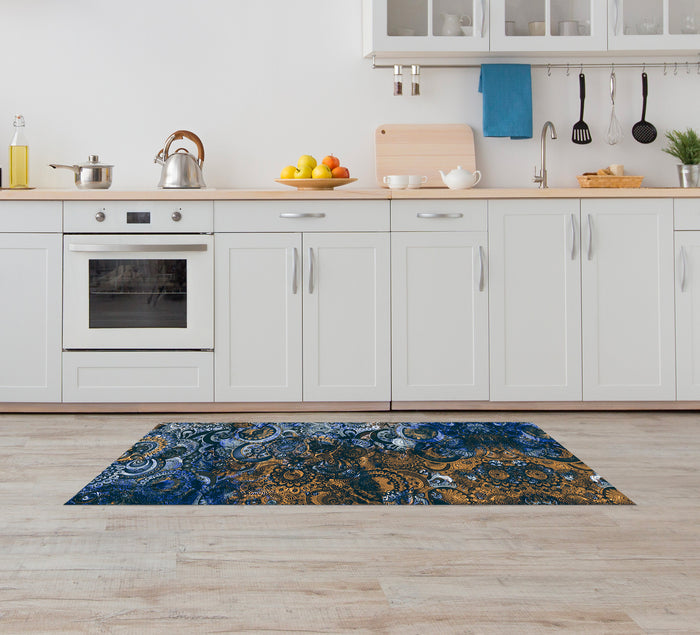 Tappeto passatoia fantasia made in Italy antiscivolo lavabile aderente Mandala Blunotte - 50x550 cm