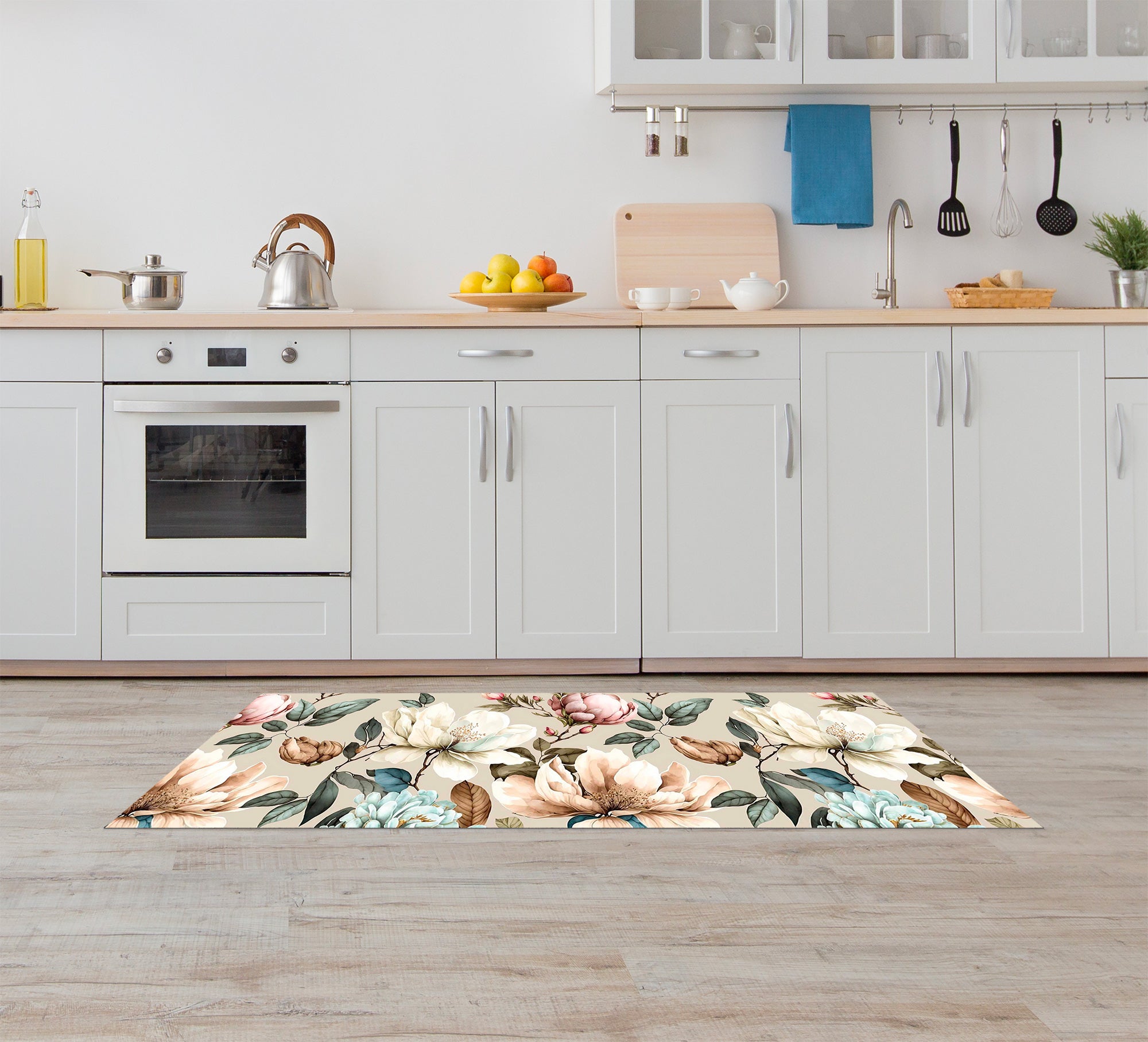 Tappeto passatoia fantasia made in Italy antiscivolo lavabile aderente Magnolie - 50x450 cm