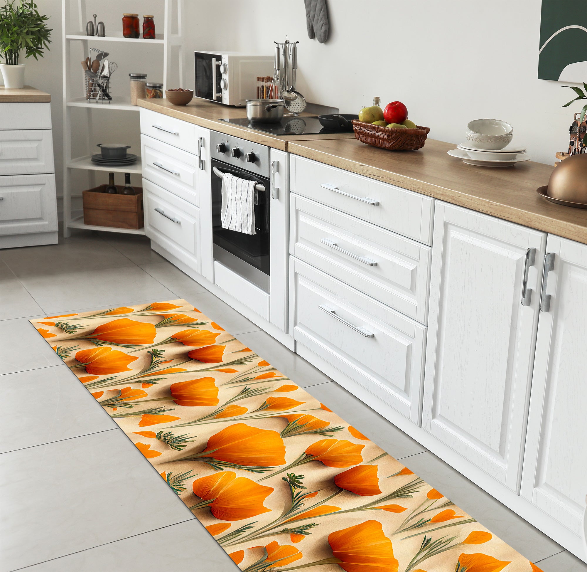 Tappeto passatoia fantasia made in Italy antiscivolo lavabile aderente PapaveroArancio - 50x350 cm