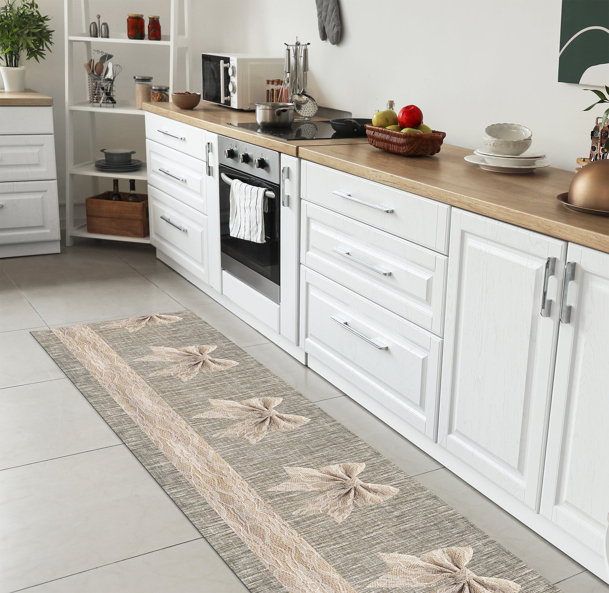 Tappeto passatoia fantasia made in Italy antiscivolo lavabile aderente FioccoBeige - 50x250 cm