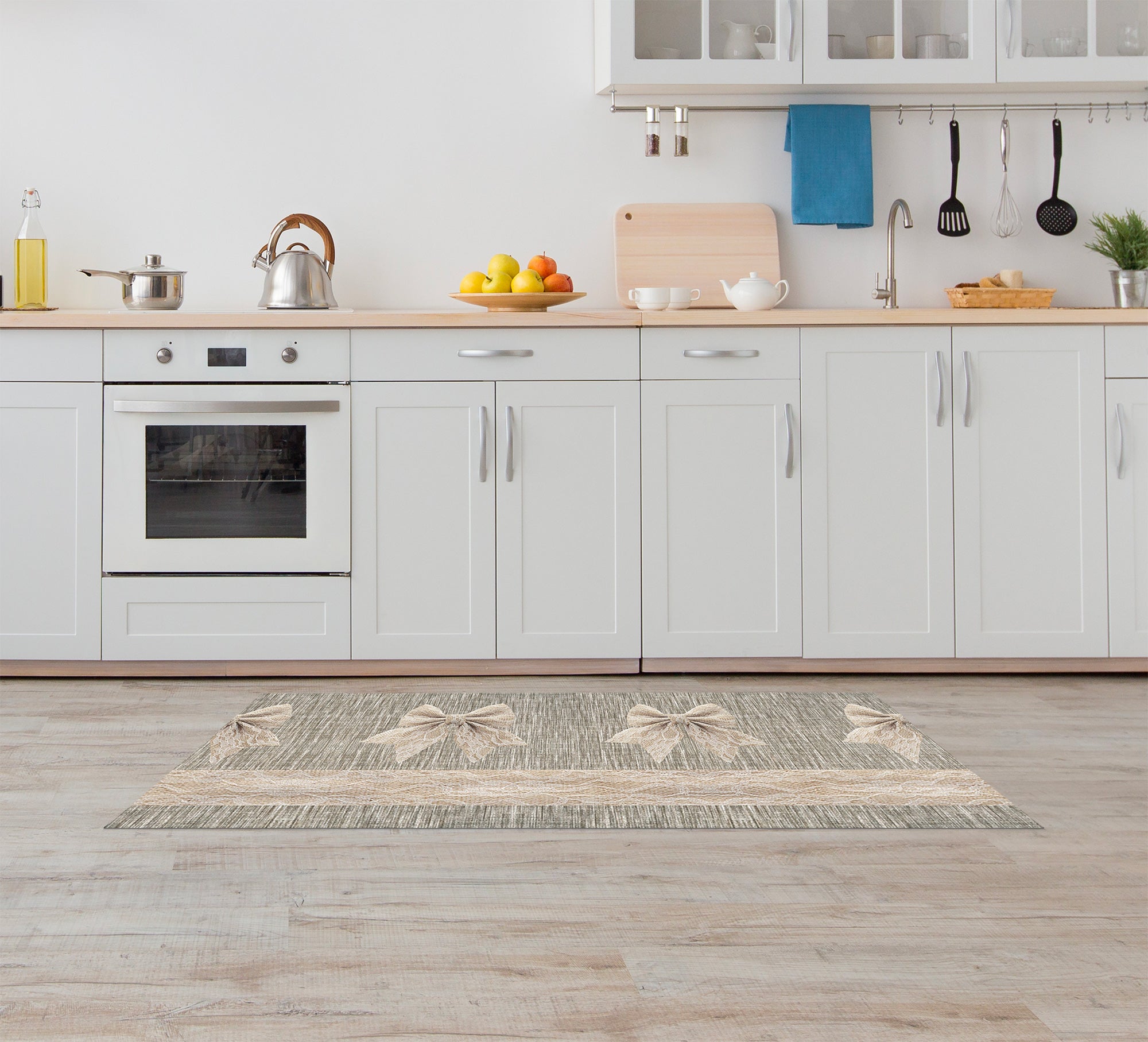 Tappeto passatoia fantasia made in Italy antiscivolo lavabile aderente FioccoBeige - 50x450 cm