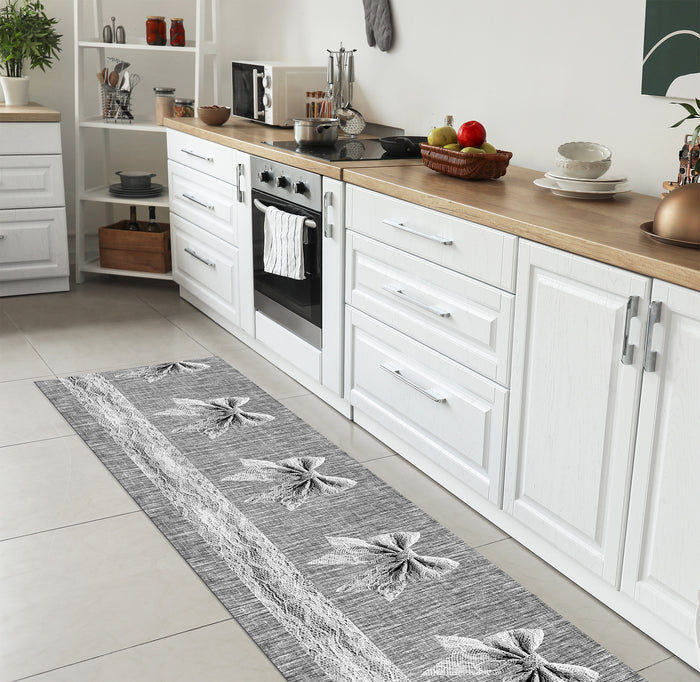 Tappeto passatoia fantasia made in Italy antiscivolo lavabile aderente FioccoGrigio - 50x100 cm