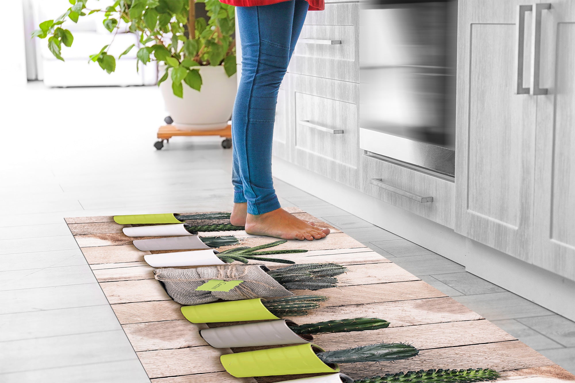 Tappeto passatoia fantasia made in Italy antiscivolo lavabile aderente LegnoCactus - 50x250 cm