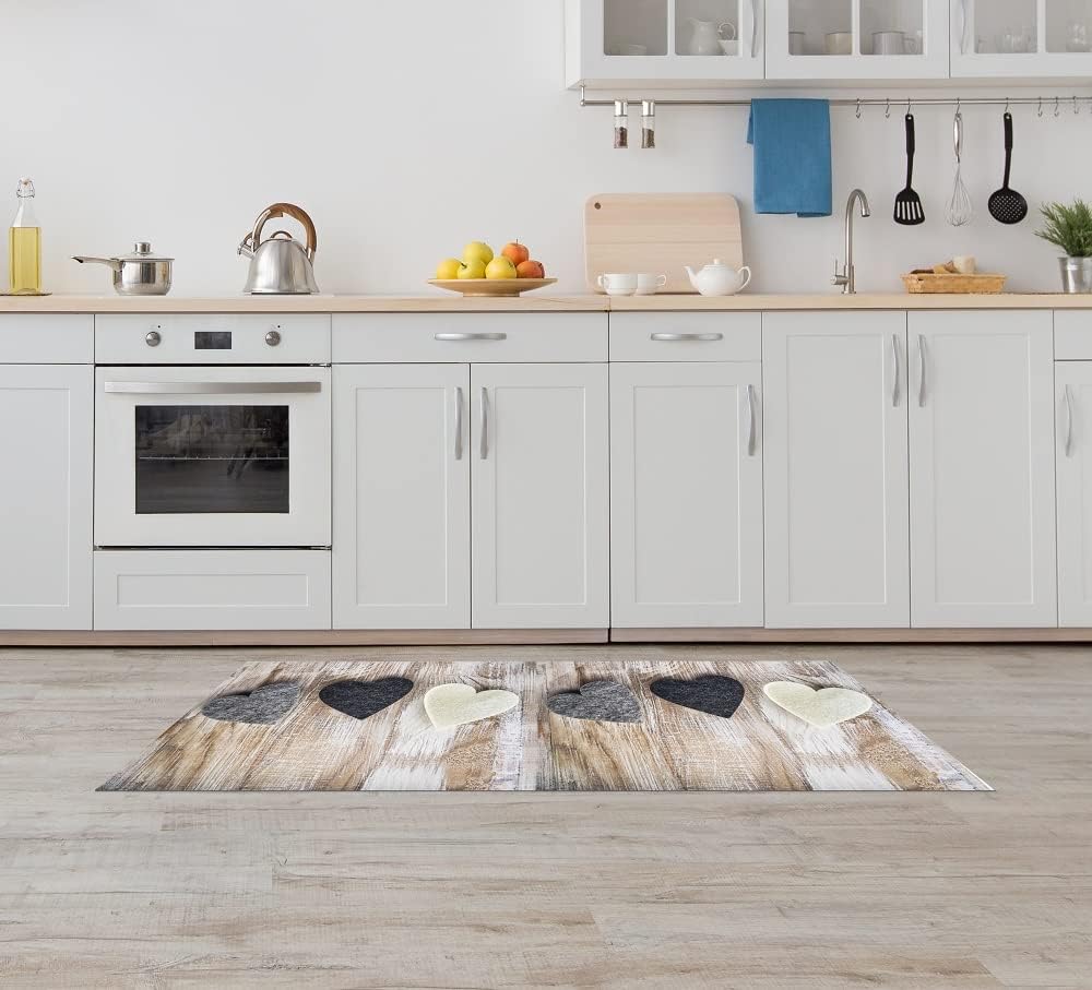 Tappeto passatoia fantasia made in Italy antiscivolo lavabile aderente Cuori - 50x300 cm