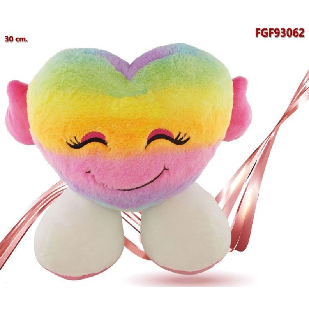 Trade Shop - Peluche Forma Cuore Con Piedi Multicolor 30cm Regalo San Valentino Pupazzo 93062 -