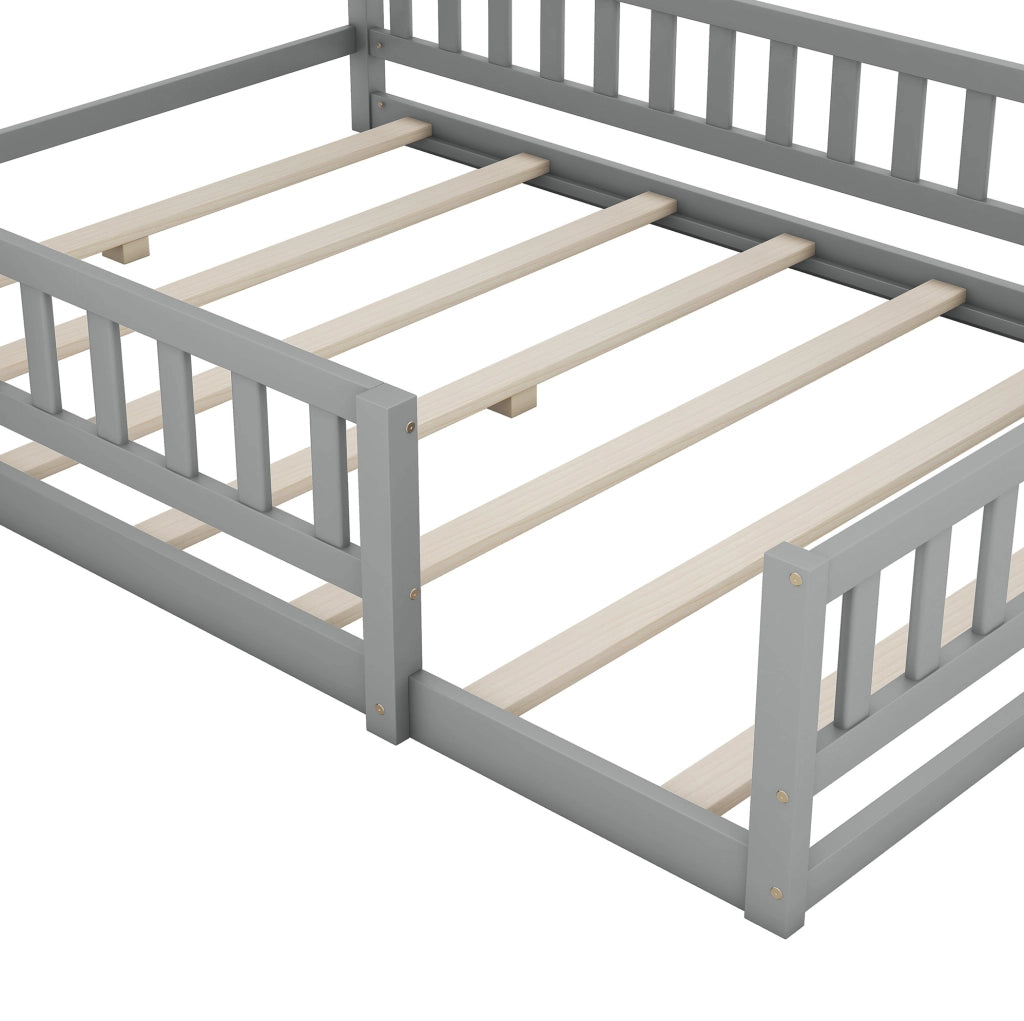 Letto a casetta per bambini 140x200 cm con comodino grigio