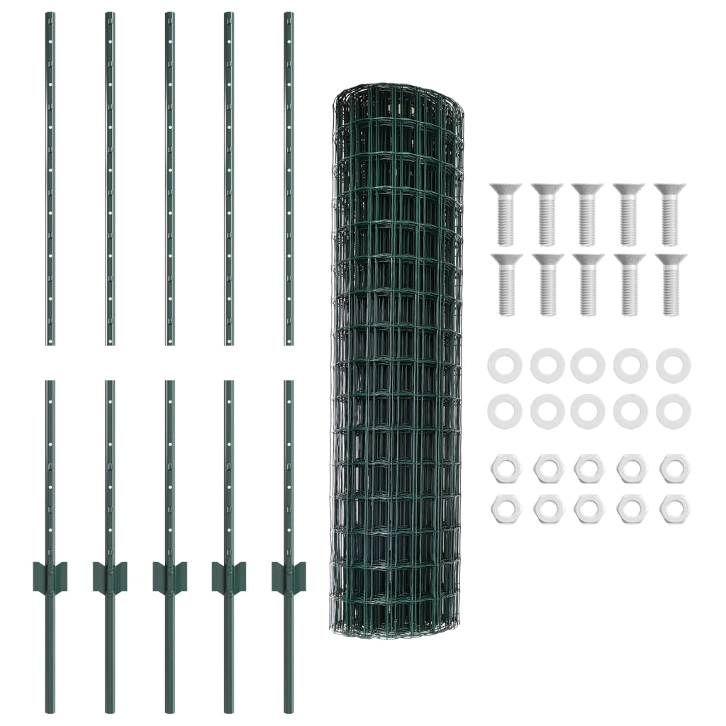 Recinzione Euro con 5 Pali U Verde 1x10 m Acciaio