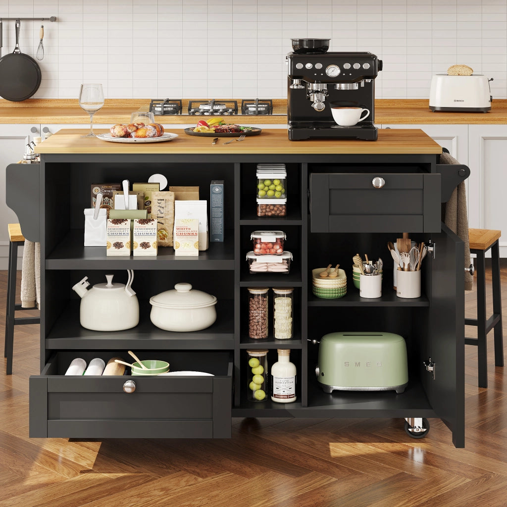 Carrello da cucina mobile - Zephmum - 129x46x92 cm - Nero - Con cassetti e ripiani