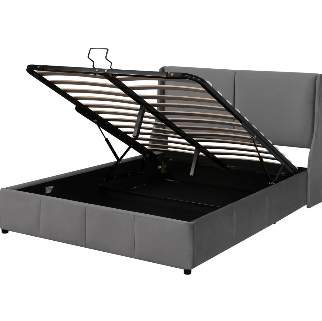 Letto imbottito con contenitore idraulico 140 × 200 cm; velluto grigio