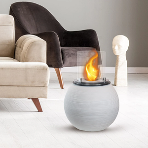 Camino a Bioetanolo Braciere da Pavimento Ø40xh54 cm per Interno ed Esterno Botticelli Bianco Perla