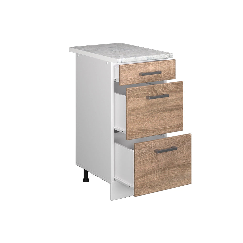 Mobiletto base per cucina R-Line Sonoma/Bianco 40 cm con cassetti PL Marmo Vicco