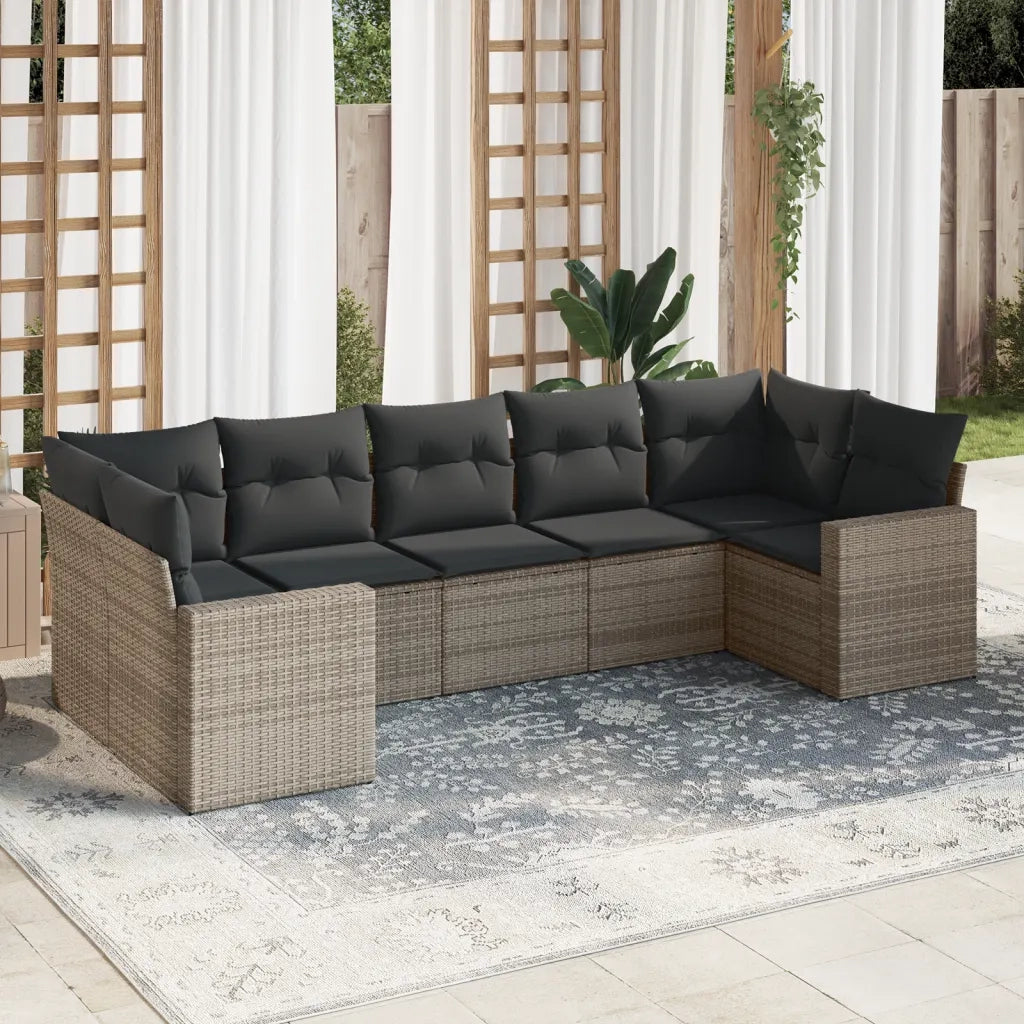 Set Divani da Giardino 7 pz con Cuscini Grigio in Polyrattancod mxl 111291