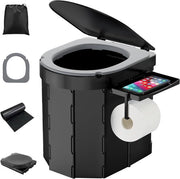 Toilet portatile con coperchio e cuscino di comfort 27 litri, toilette pieghevole con sacchetto di assorbimento e raccogli carta e porta smartphone, ideale per campeggio, escursioni, viaggi e pesca.