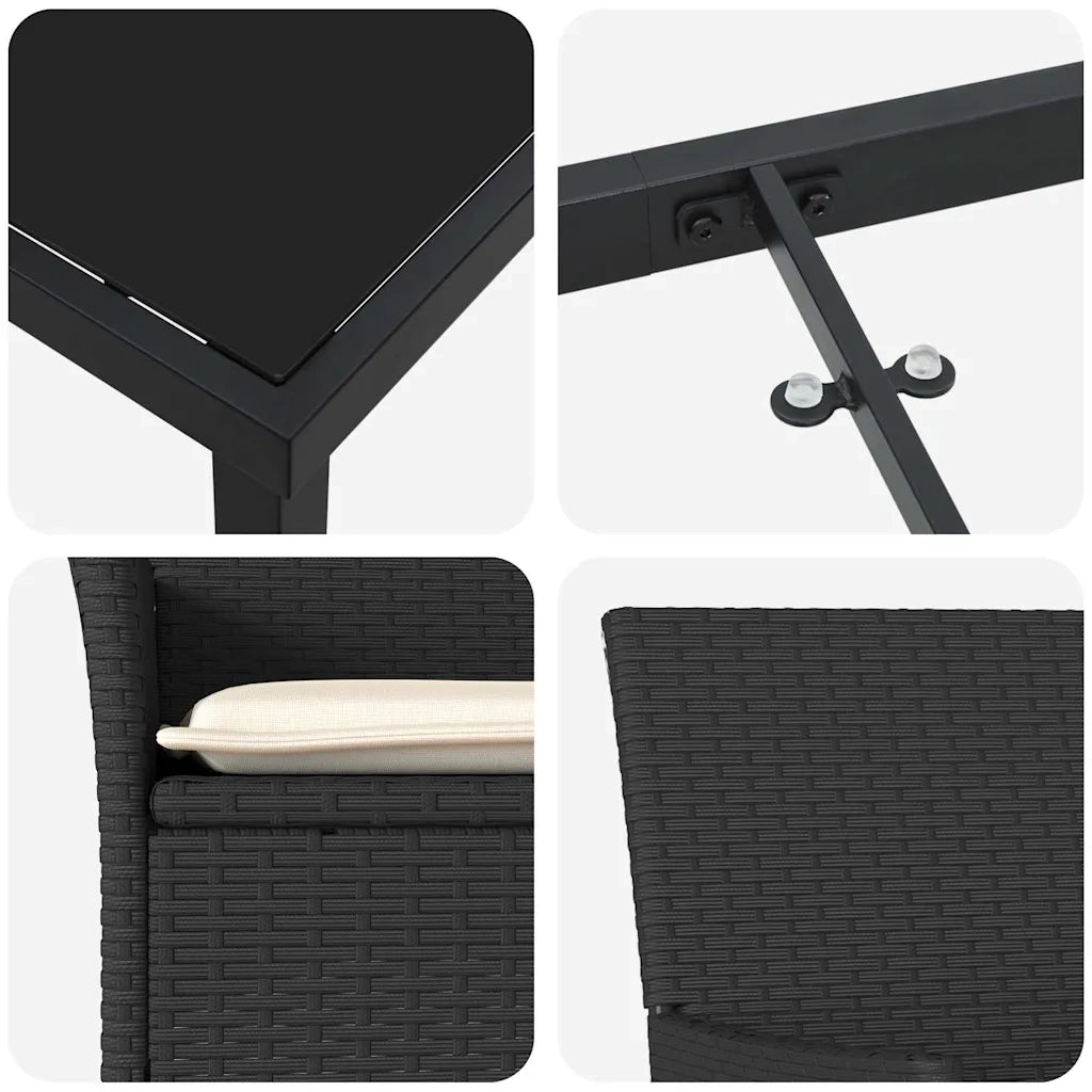 Set da Pranzo per Giardino con cuscino 5 pcs Nero polyrattan 3379768