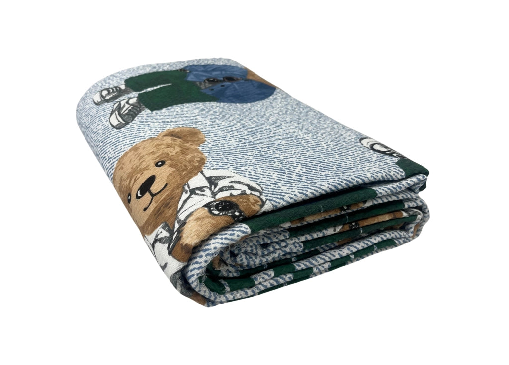 Copriletto Piquet Primavera Estate 100% Cotone Disegno Teddy - Matrimoniale - Azzurro