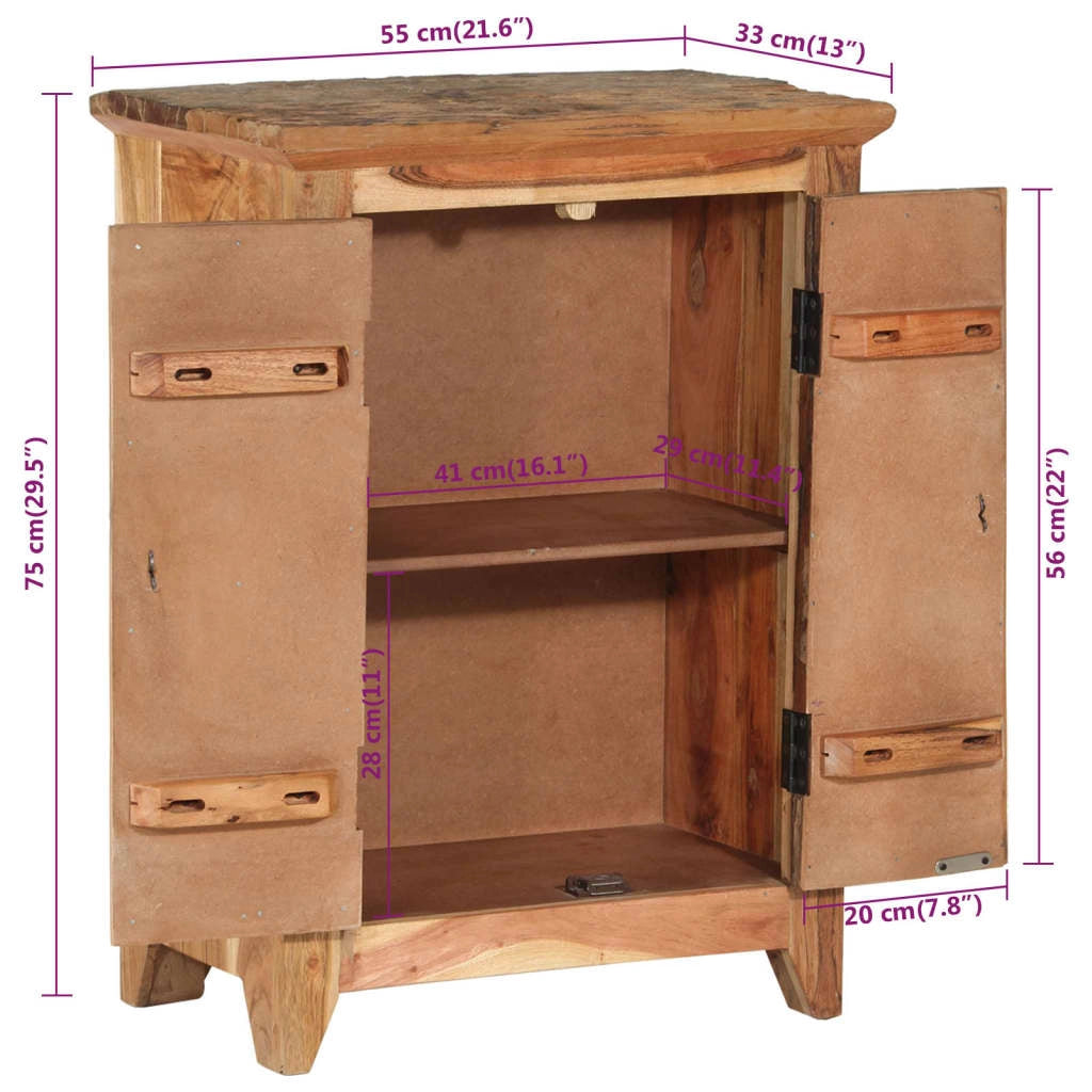 Credenza buffet cassettiera mobile contenitore organizer cucina soggiorno soggiorno 55 x 33 x 75 cm legno massello di acacia e legno di recupero marrone 02_0029588