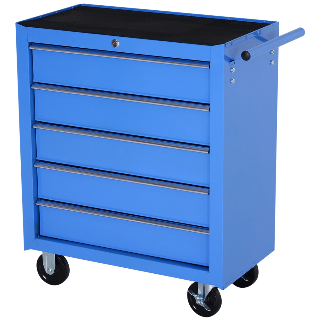 Carrello Cassettiera a 5 Cassetti con Ruote in Metallo Blu ¨C zephmum ¨C 67.5x33x77 cm