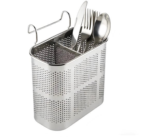 Oggetti da Cucina in RVS - Contenitore per Cucina con 2 Compartimenti - Supporto per Utensili da Cucina - Contenitore per Utensili - Racks da Cucina - Sistema di Scarico per Secchezza Rapida